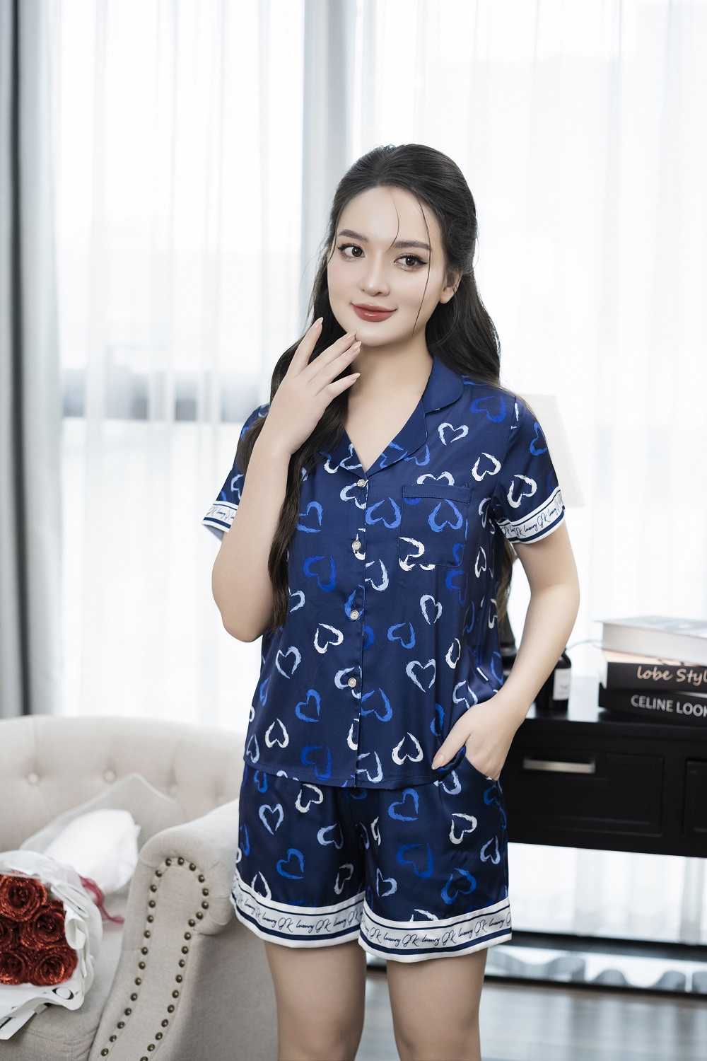 Đồ ngủ mặc nhà, đồ bộ cộc tay quần đùi chất liệu lụa latin GK103